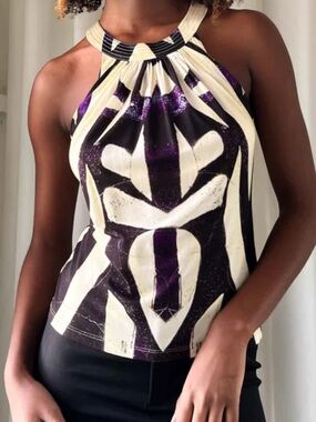 Roberto Cavalli Y2K Black and Purple Graphic Tank Top